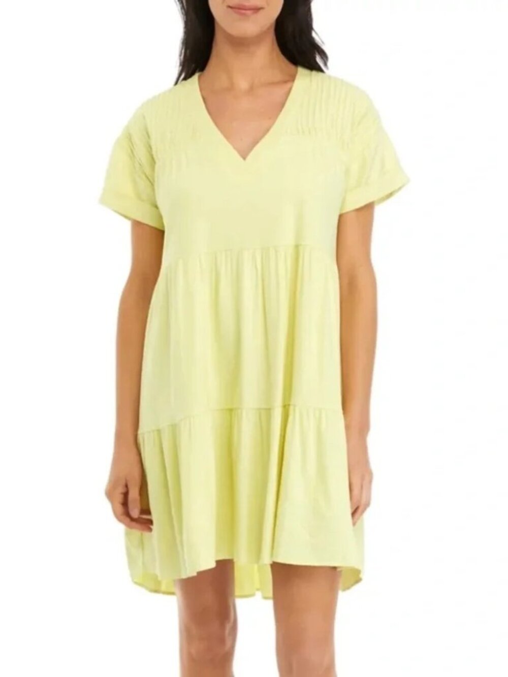 CUPIO womens DRESS light yellow TIERED lined LINEN v-neck SUMMER spring SIZE XL